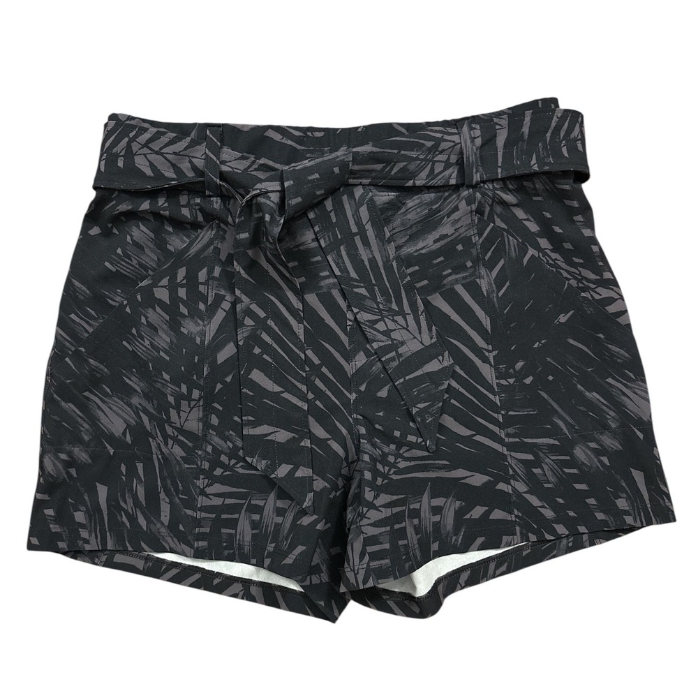 Lole Women's Shorts Black Brown Palm Leaf‎ Print Belted High Waist Size Small